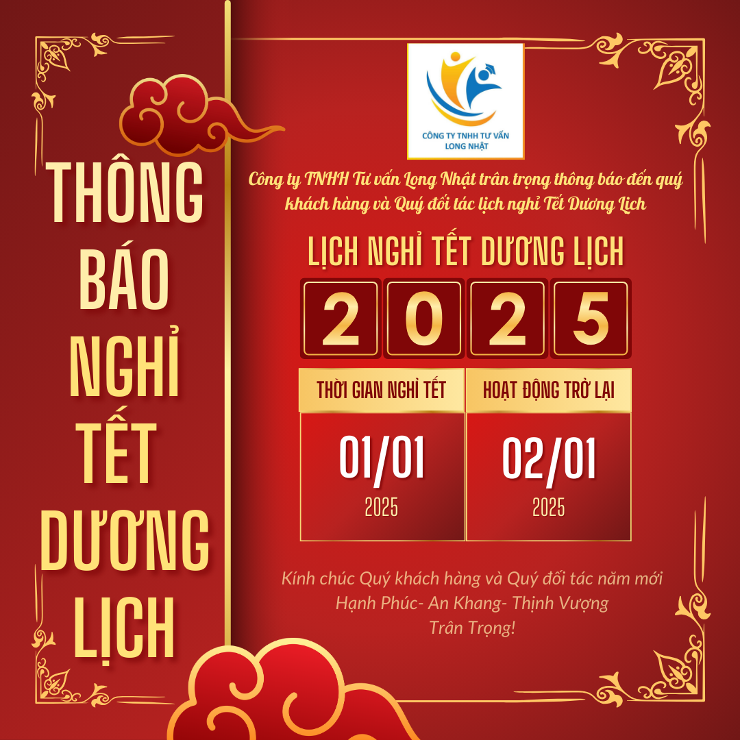 CÔNG TY TNHH TƯ VẤN LONG NHẬT TRÂN TRỌNG THÔNG BÁO LỊCH NGHỈ TẾT DƯƠNG LỊCH