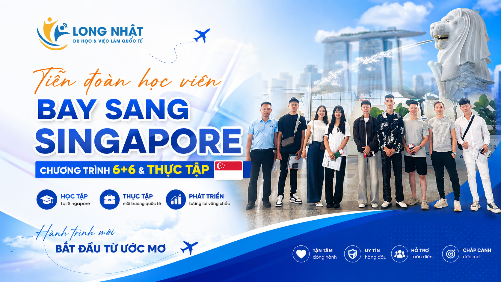 Du học Long Nhật tiễn đoàn bay Singapore chương trình 6+6