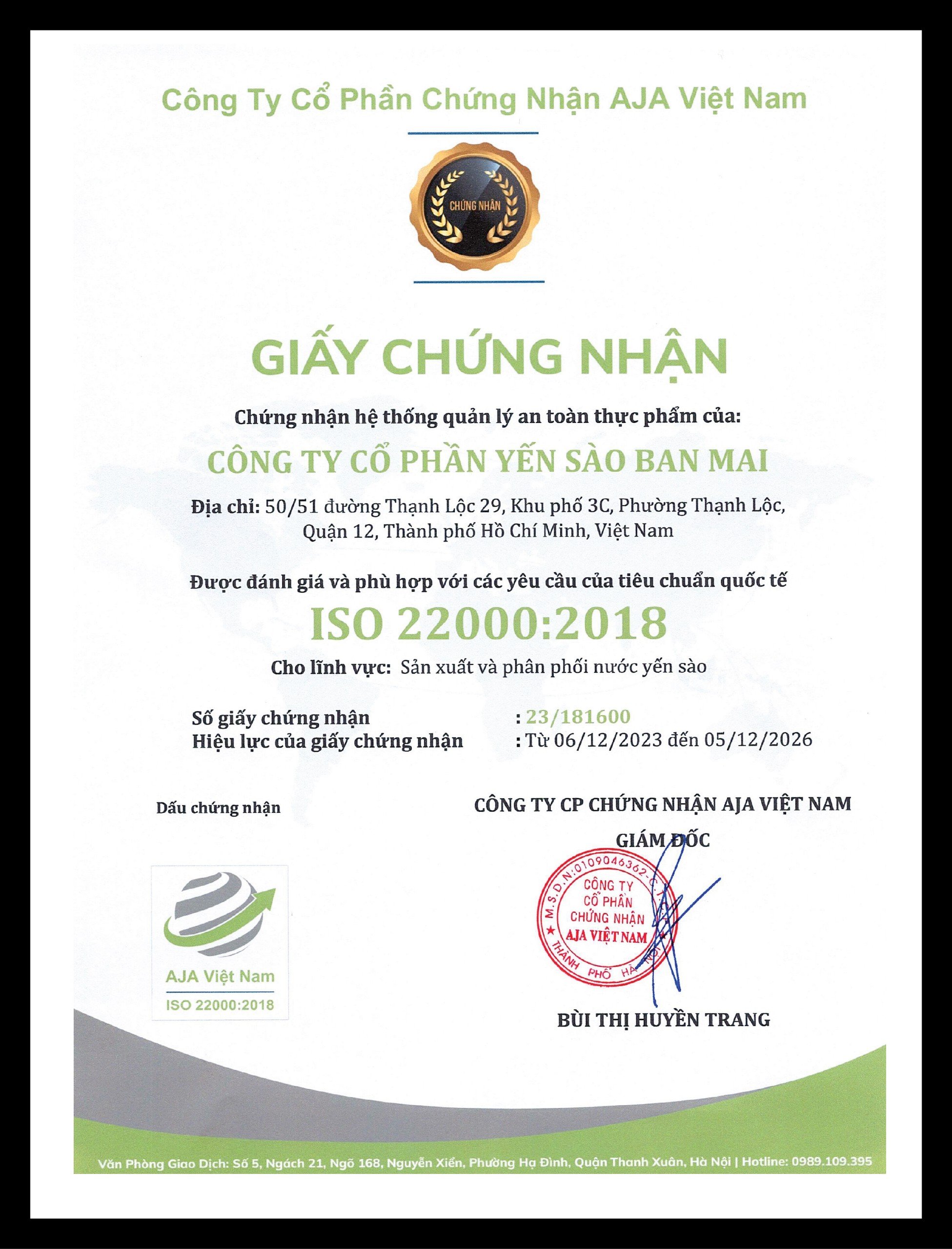 Chứng nhận Iso 22000: 18000 