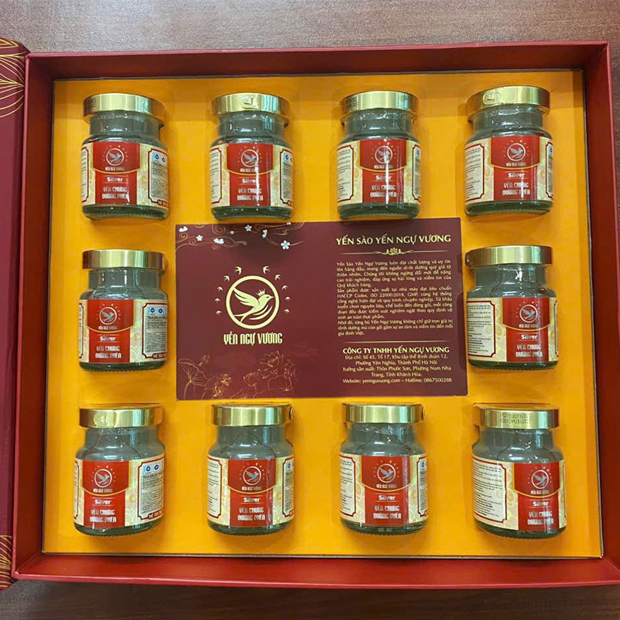 Hộp quà 10 Hũ Yến Chưng Đường Phèn Yến Ngự Vương Silver