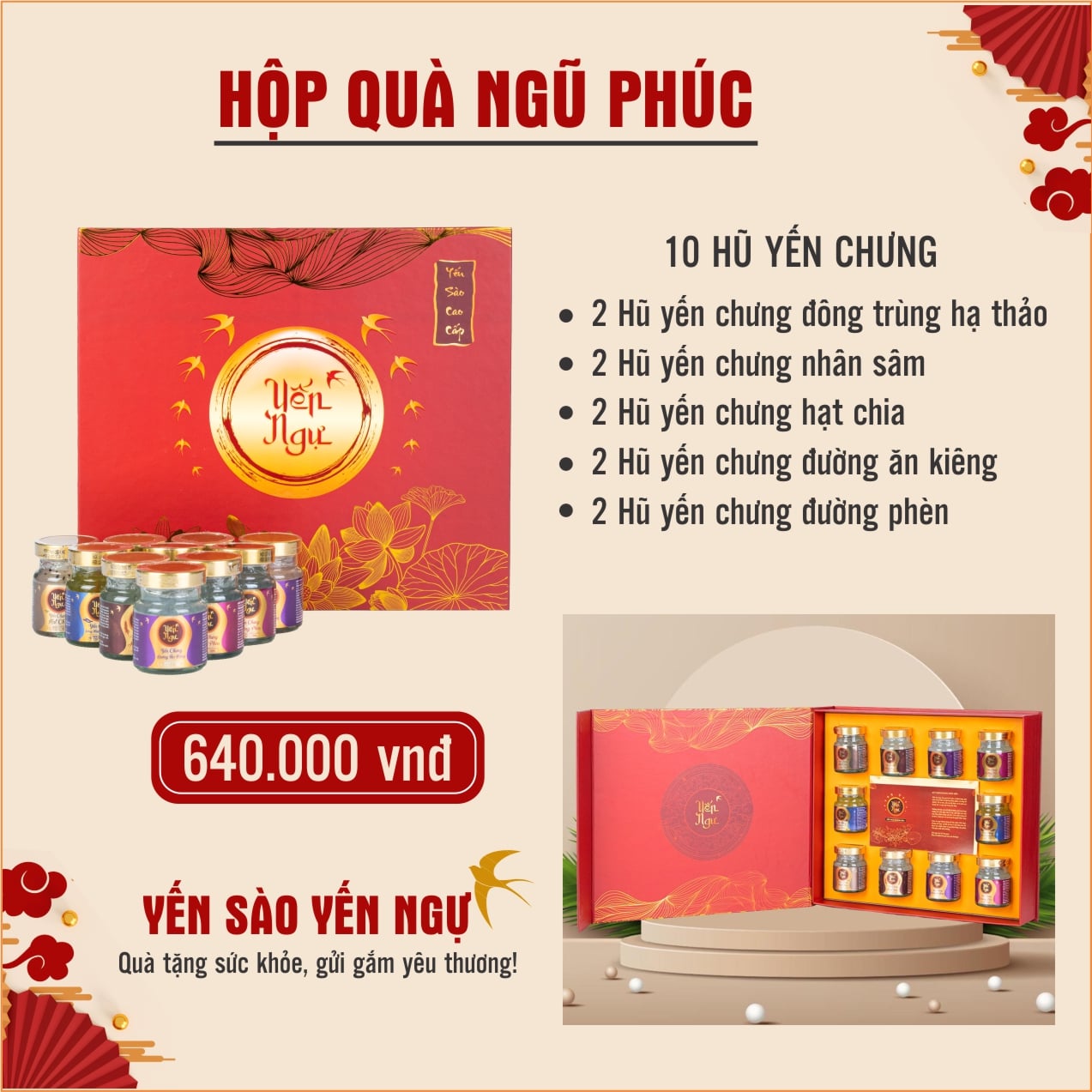 Hộp quà Yến Chưng Ngũ Phúc (10 Hũ)