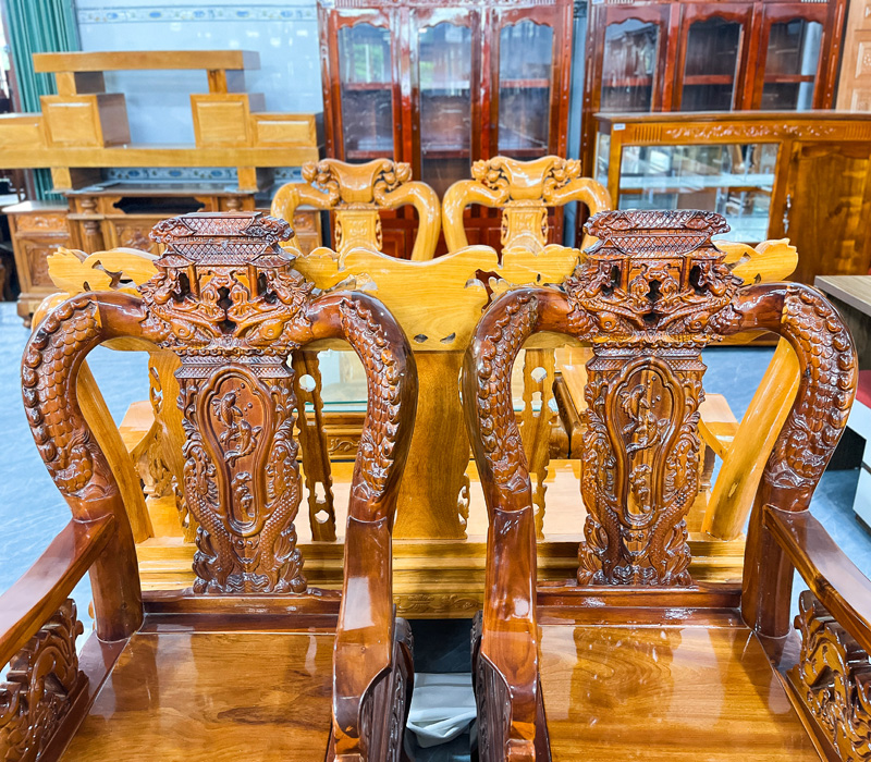 Bộ salon bàn ghế cá chép hóa rồng gỗ tràm giá rẻ