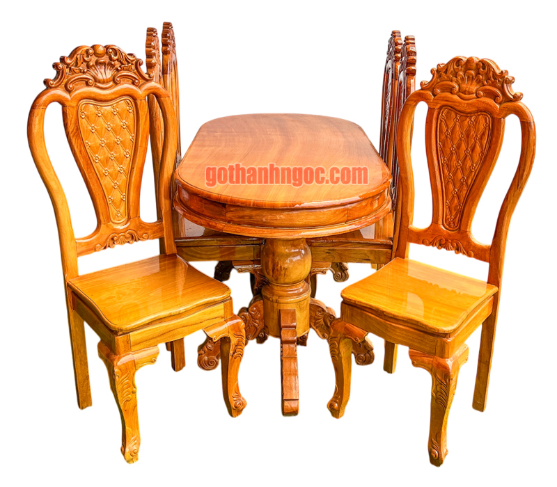 Bộ bàn ăn 6 ghế gỗ bên mặt liền 3cm BA08