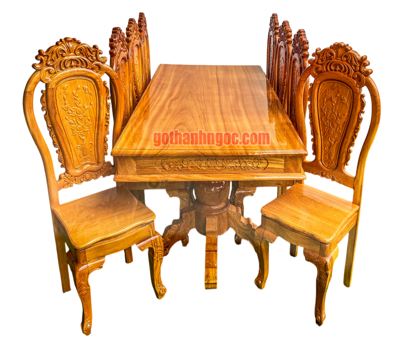 Bộ bàn ăn hoa lá tây 8 ghế gỗ bên BA16