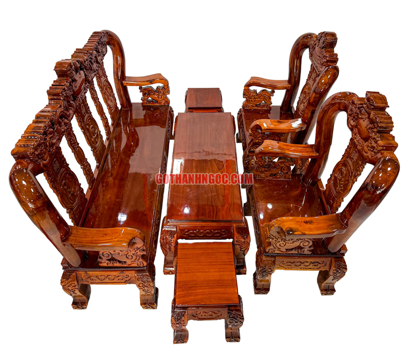 Bộ salon chạm nghê 6 món tay 10 gỗ tràm