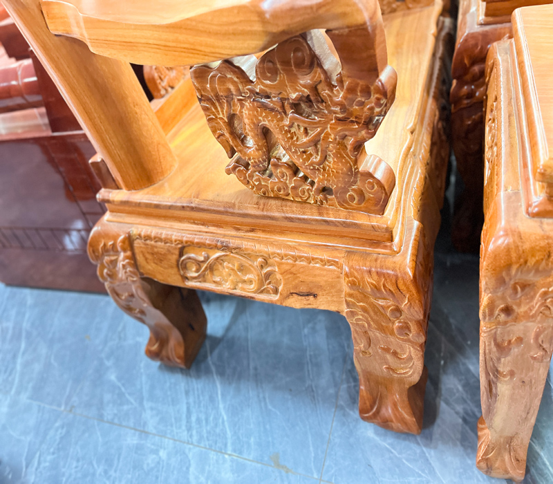 Salon rồng bát tiên gỗ bên tay 12 phủ sơn bóng mờ