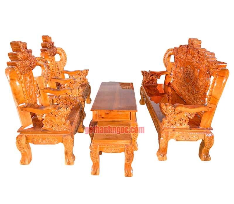 Bộ ghế salon nghê tay khuỳnh 6 món gỗ tràm