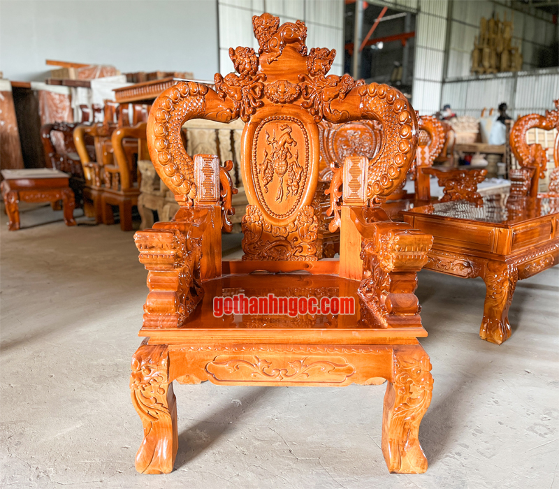 Bộ ghế salon nghê tay khuỳnh 6 món gỗ tràm