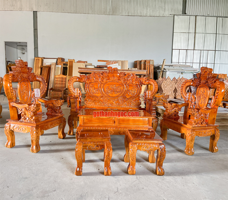 Bộ ghế salon nghê tay khuỳnh 6 món gỗ tràm