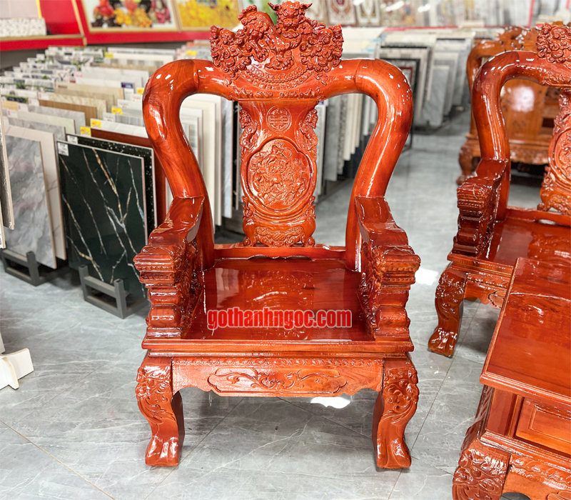 Bộ salon nghê VIP 6 món mặt 3cm gỗ tràm