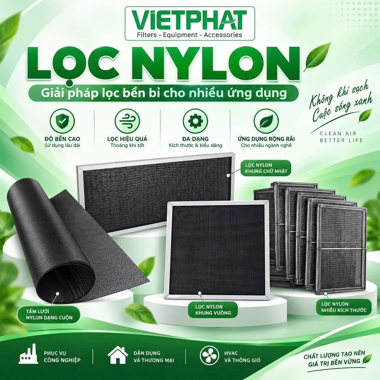 Lọc Nylon Cho Hệ Thống HVAC – Lọc Bụi Thô Cho AHU, FCU & Thông Gió