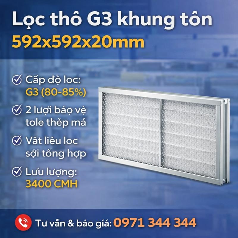 Lọc thô G3 khung tôn 592x592x20mm