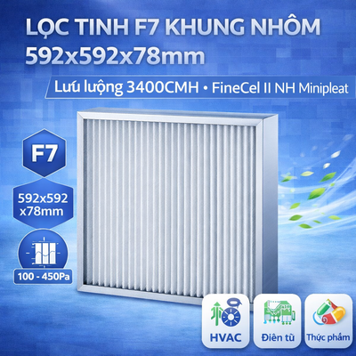 Lọc tinh F7 khung nhôm 592x592x78mm
