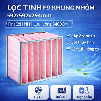 Lọc tinh F9 khung nhôm 592x592x294mm