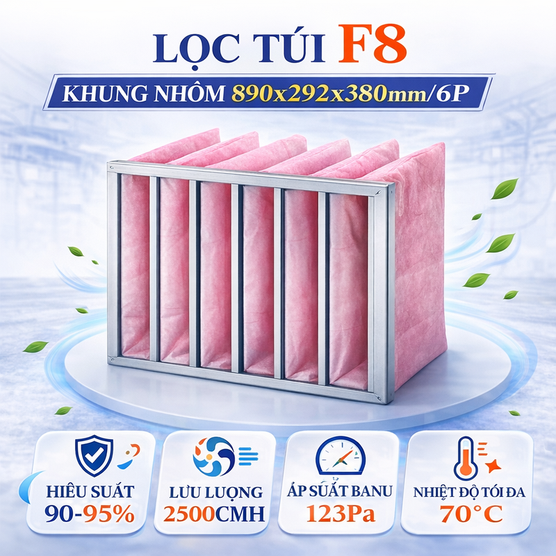 Lọc túi F8 khung nhôm 890x292x380mm/6P