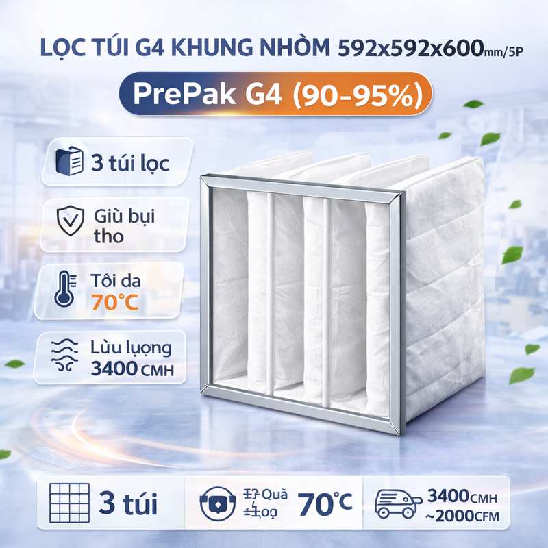 Lọc túi G4 khung nhôm 592x592x600mm/3P