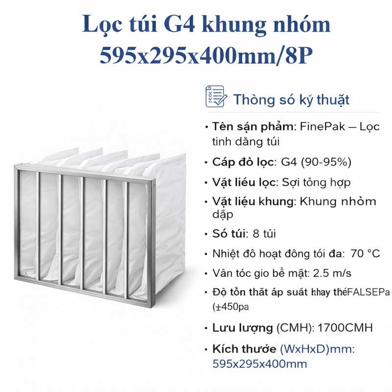 Lọc túi G4 khung nhôm 595x295x400mm/8P