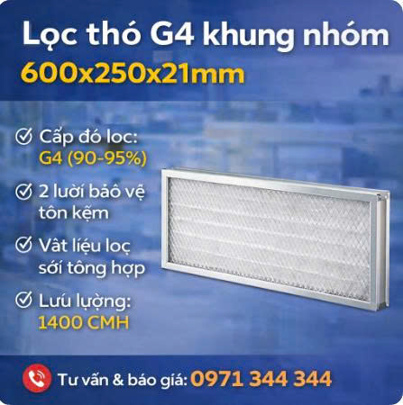 Lọc thô G4 khung nhôm 600x250x21mm