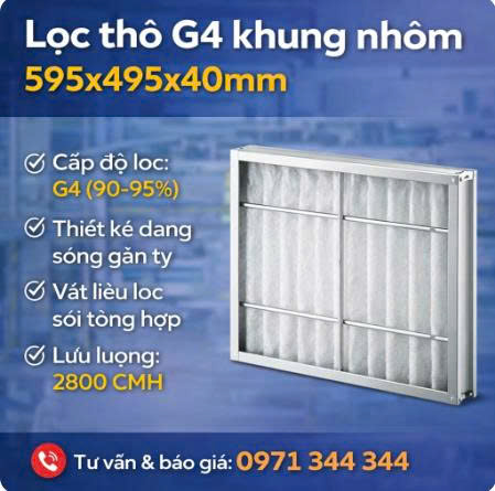 Lọc thô G4 khung nhôm 595x495x40mm