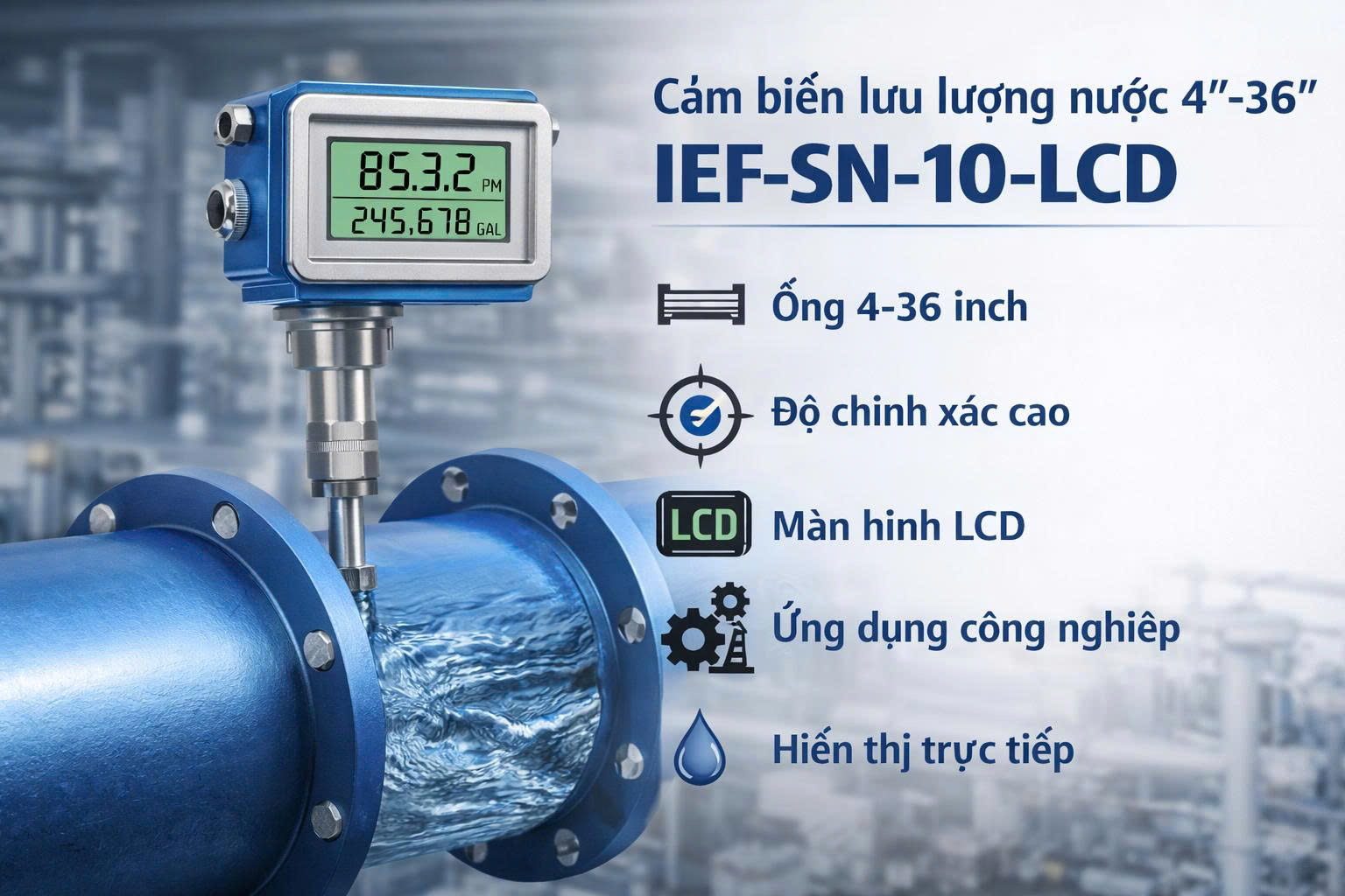 Cảm biến lưu lượng nước 4-36 IEF-SN-10-LCD