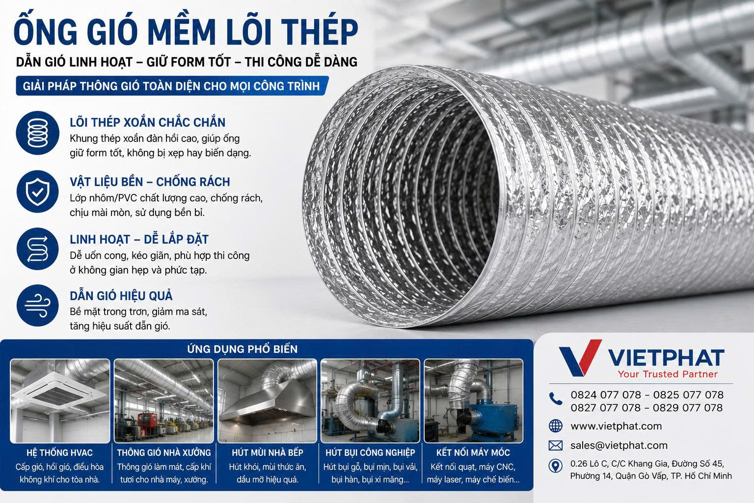 Ống Gió Mềm Lõi Thép Chính Hãng, Giá Tốt