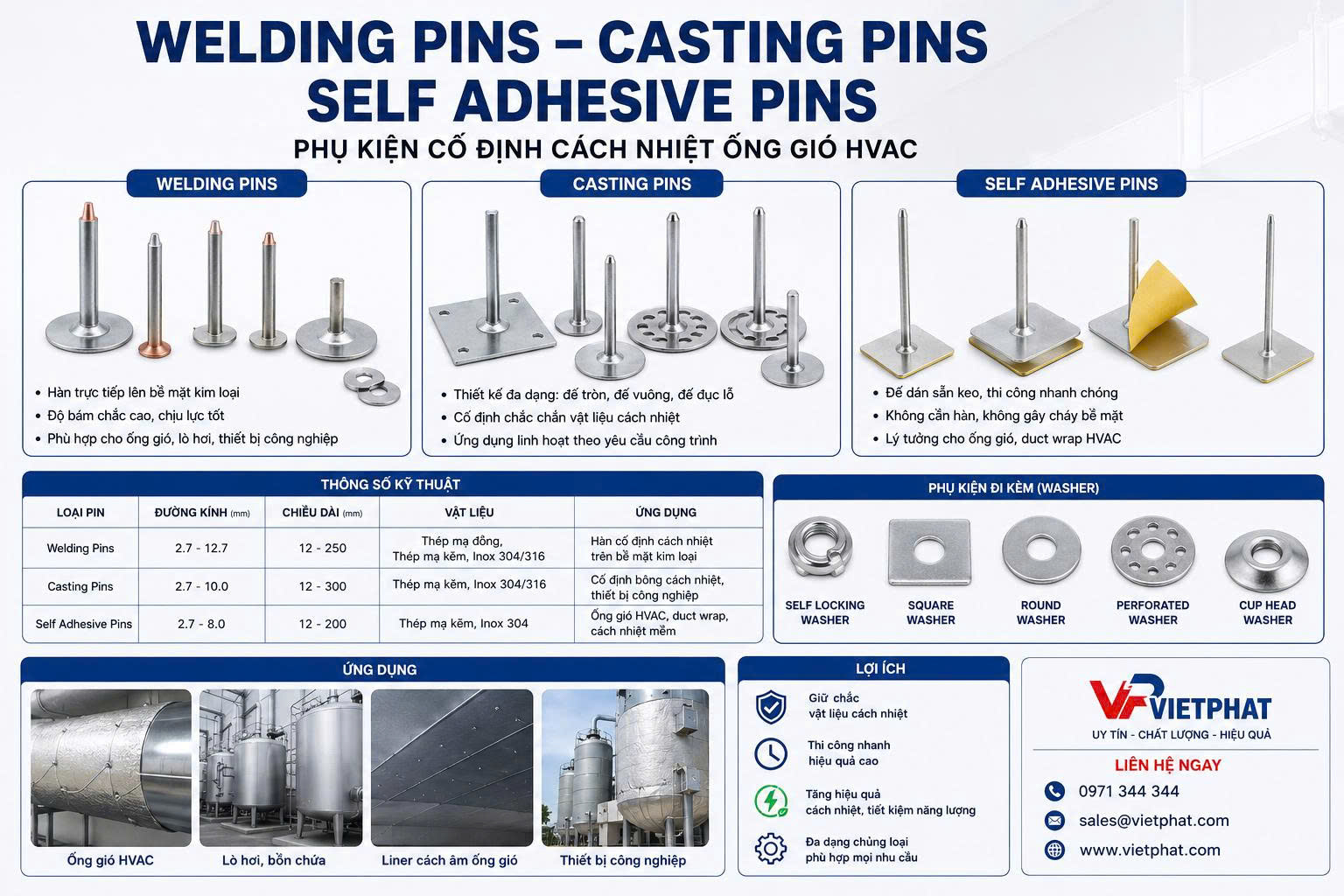 Welding Pins Casting Pins Self Adhesive Pins: Ghim giữ cách nhiệt ống gió HVAC