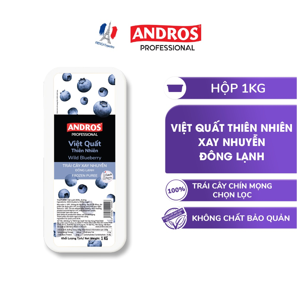 Việt quất xay nhuyễn Andros 1kg