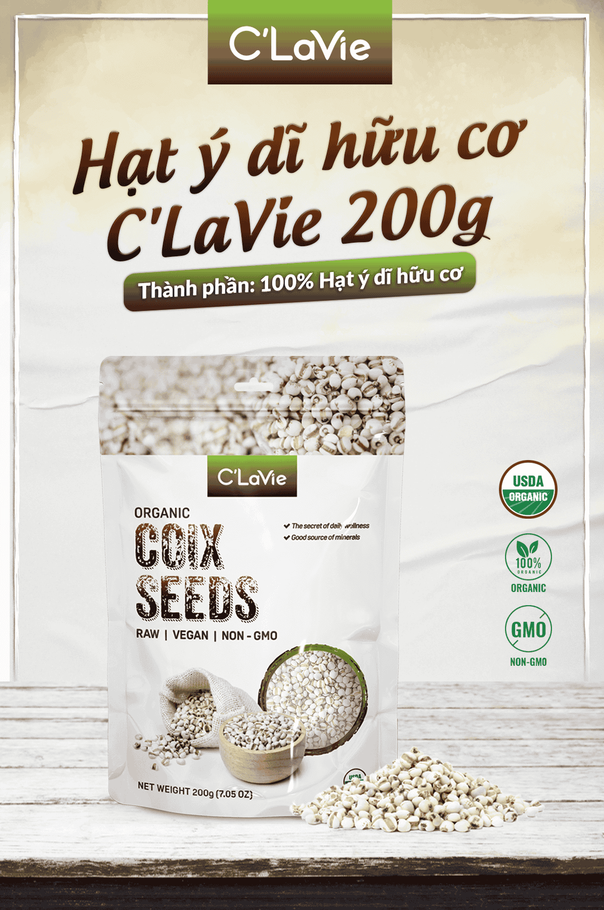Hạt ý dĩ hữu cơ C'LaVie 200g