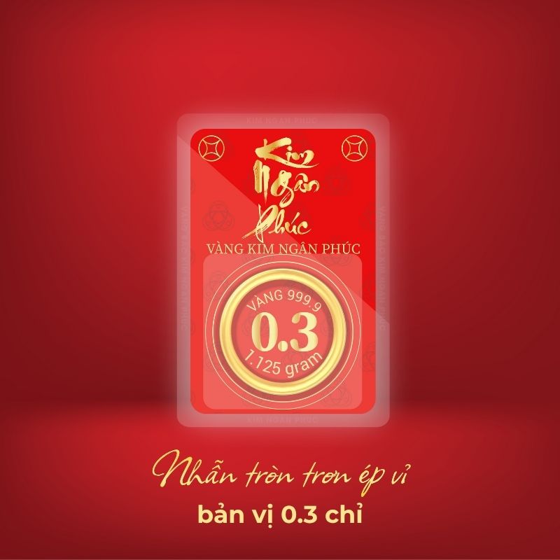 Nhẫn 0.3 chỉ tròn trơn ép vỉ Kim Ngân Phúc bản vị