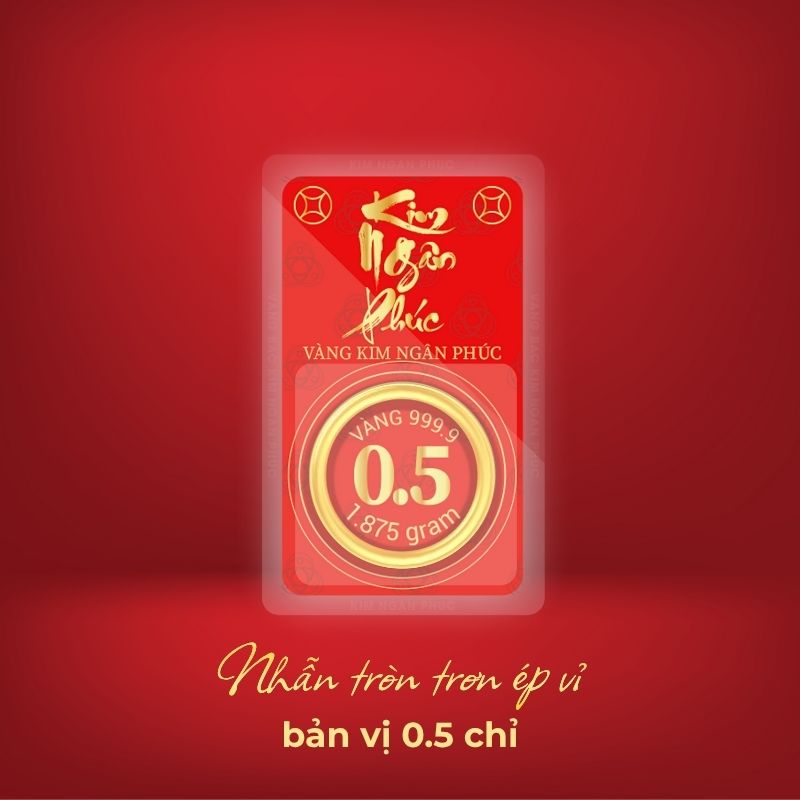Nhẫn 0.5 chỉ tròn trơn ép vỉ Kim Ngân Phúc bản vị