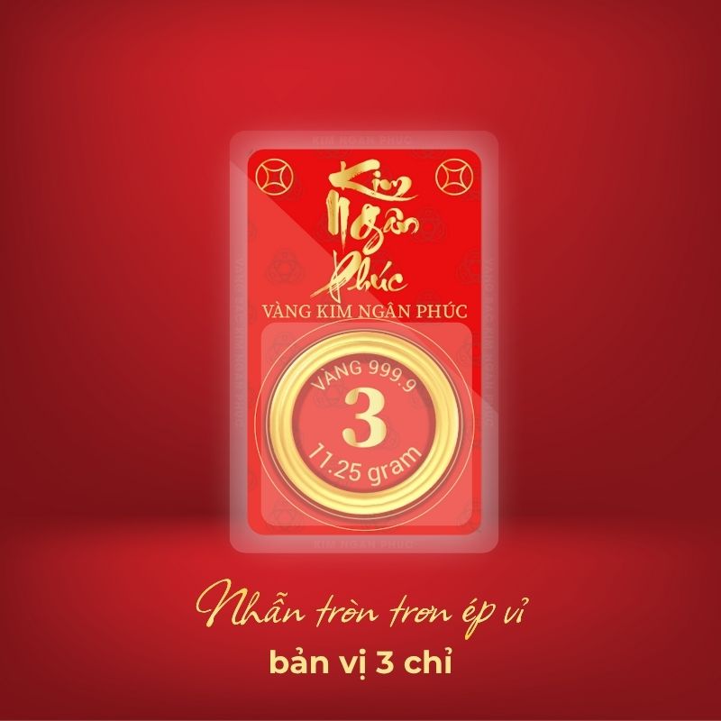 Nhẫn 3 chỉ tròn trơn ép vỉ Kim Ngân Phúc bản vị