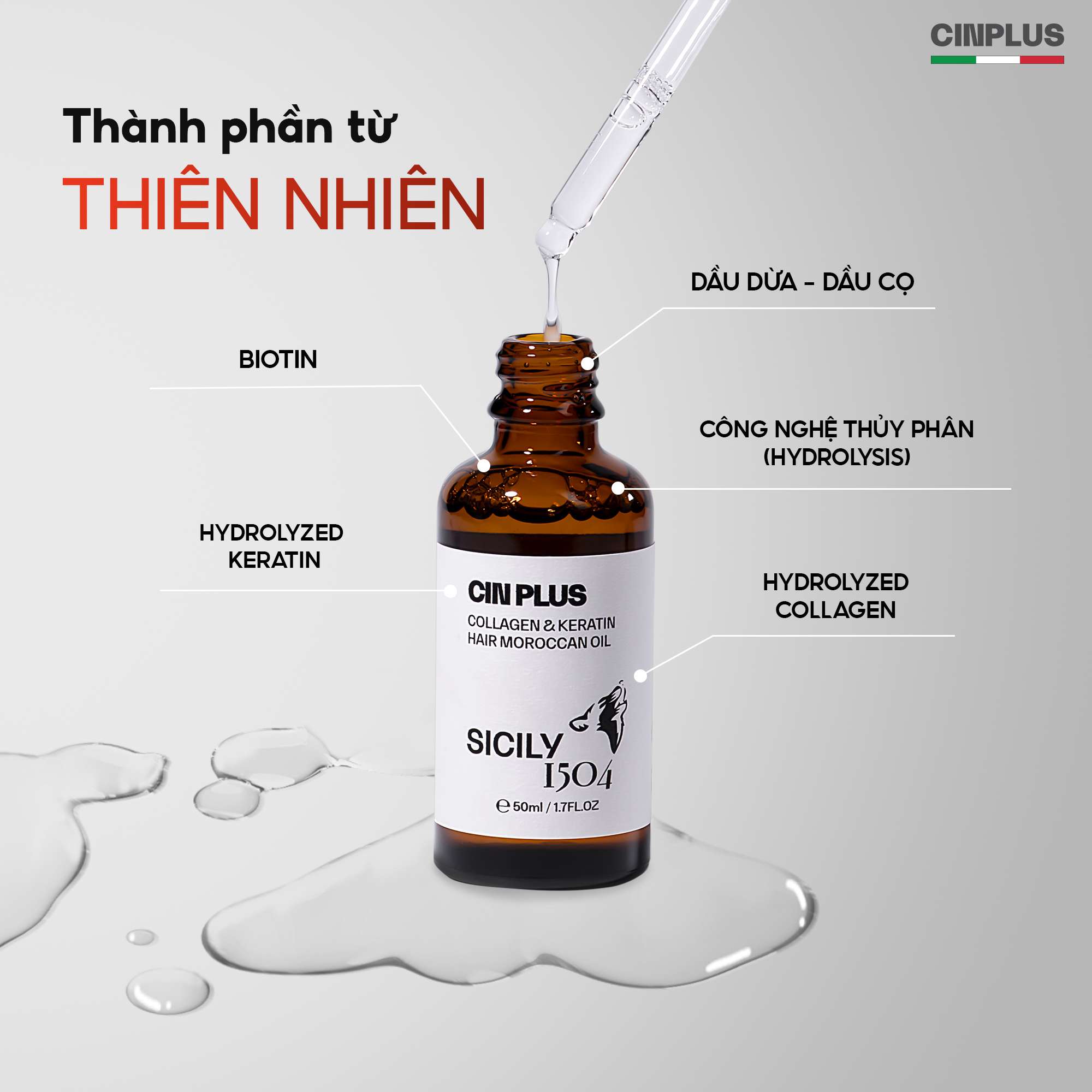 CINPLUS | Dầu Dưỡng Collagen & Keratin Hair Moroccan Oil | SICILY 1504