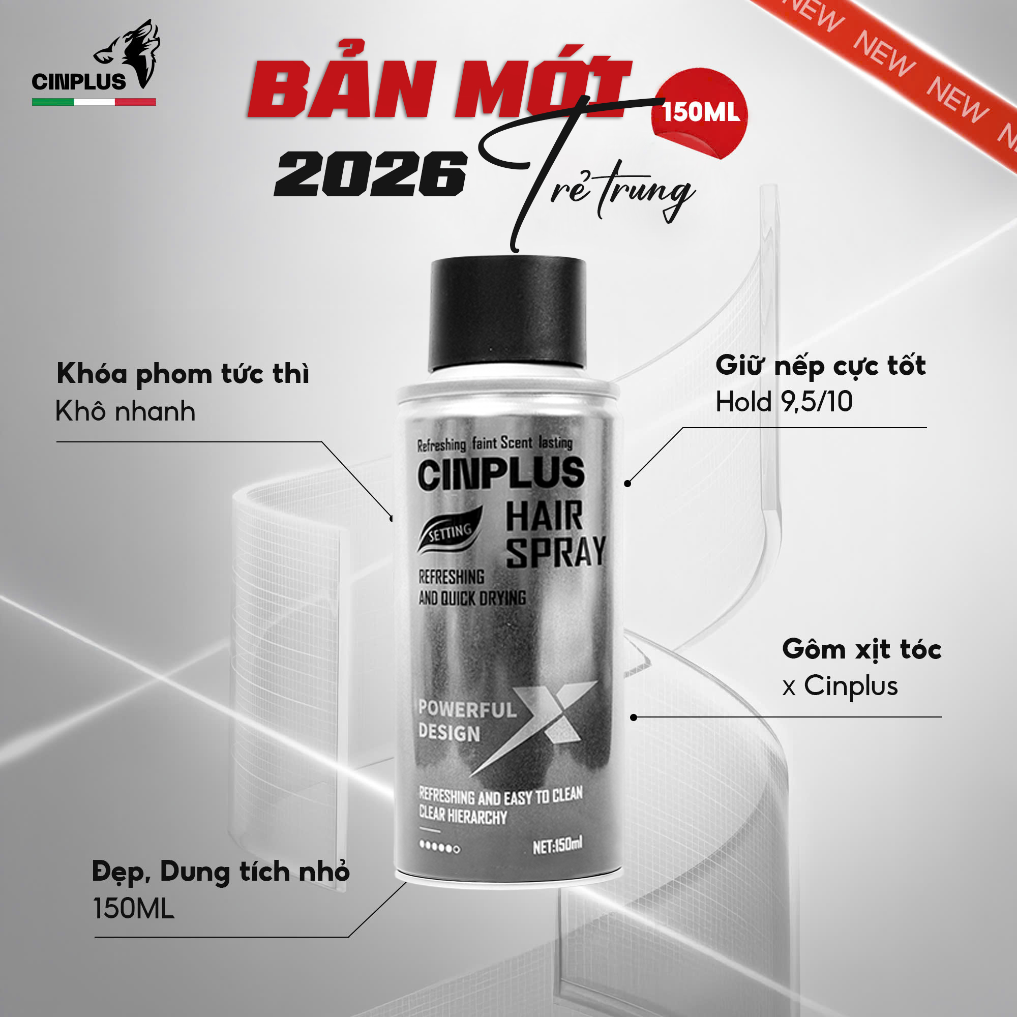 Gôm xịt tóc Cinplus Refreshing and Quick Drying 150ml - NEW 2026