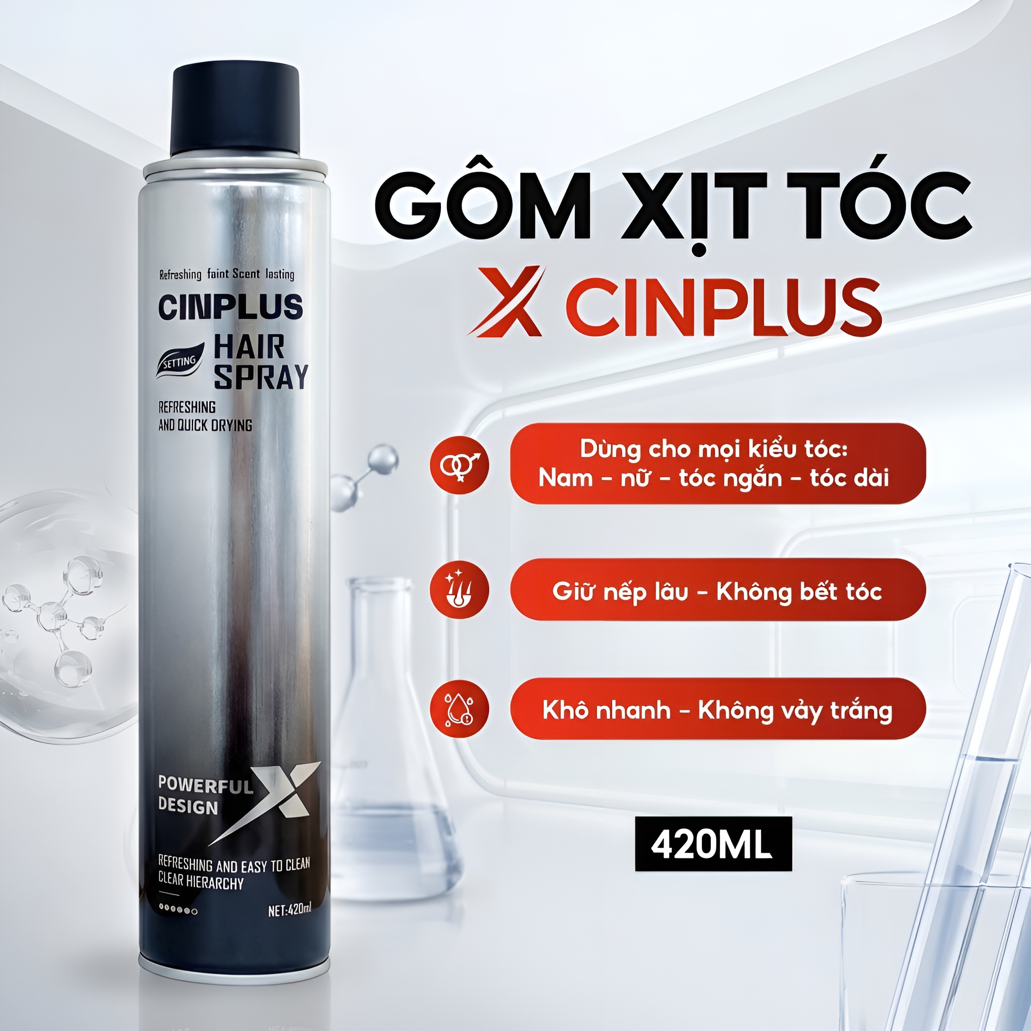 Gôm xịt tóc Cinplus Refreshing and Quick Drying 420ml