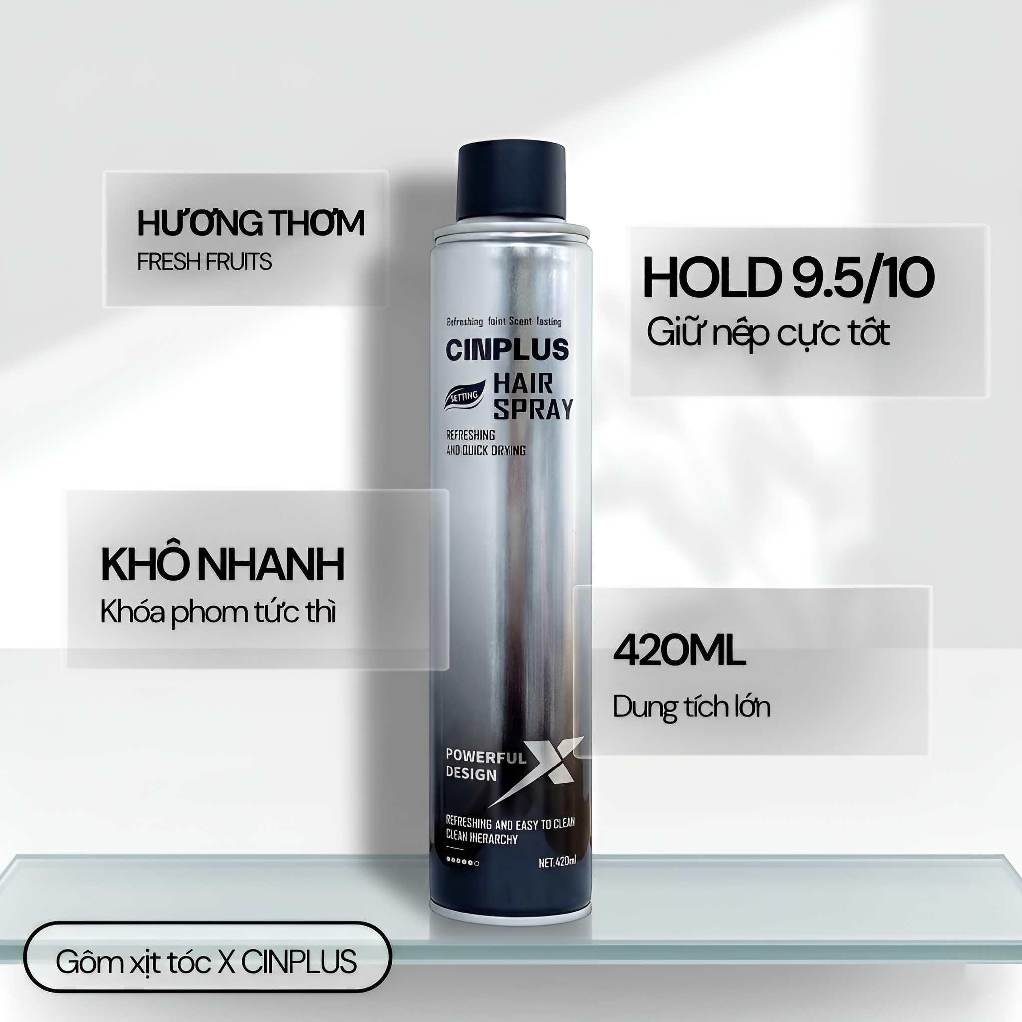 Gôm xịt tóc Cinplus Refreshing and Quick Drying 420ml