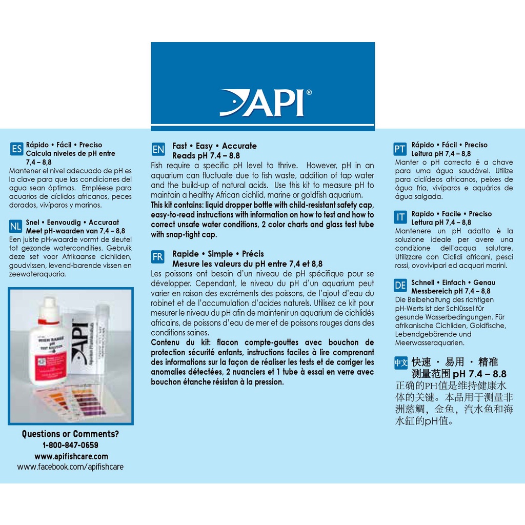 API-HIGH RANGE PH TEST KIT-Kiểm tra pH CAO 7.4-8.8 nước ngọt & mặn