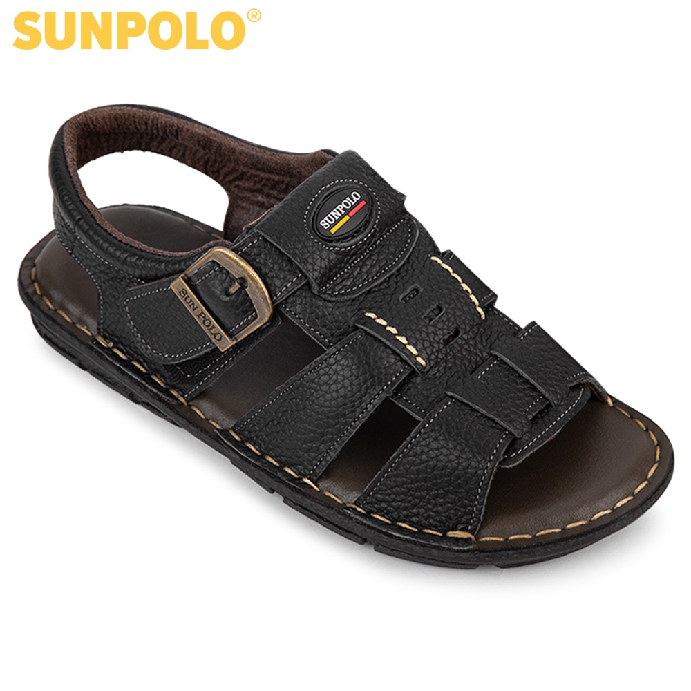 Xăng Đan Nam SDA023 Da Bò SUNPOLO Đen Nâu