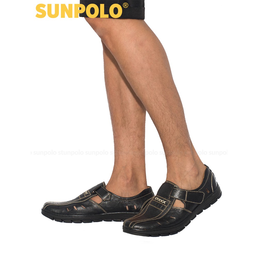 Giày Rọ Nam STA679 Da Bò SUNPOLO Đen Nâu