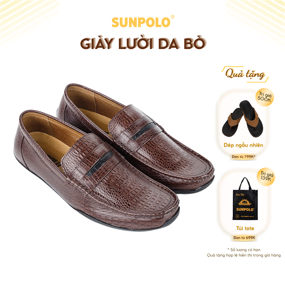Giày lười nam KT2588 da bò vân cá sâu có 2 phiên bản màu Đen/Nâu