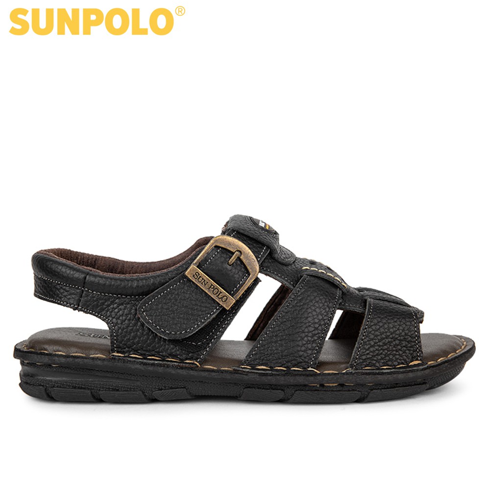 Xăng Đan Nam SDA023 Da Bò SUNPOLO Đen Nâu