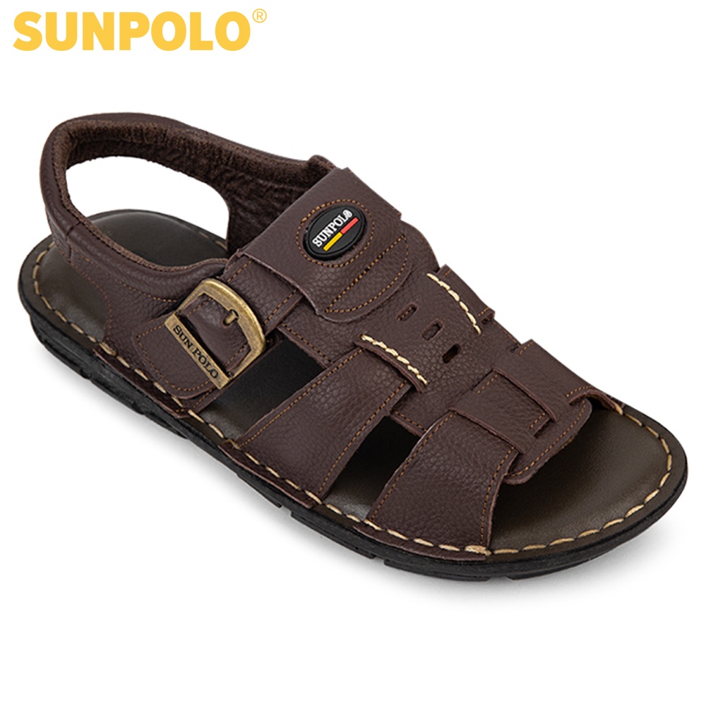 Xăng Đan Nam SDA023 Da Bò SUNPOLO Đen Nâu