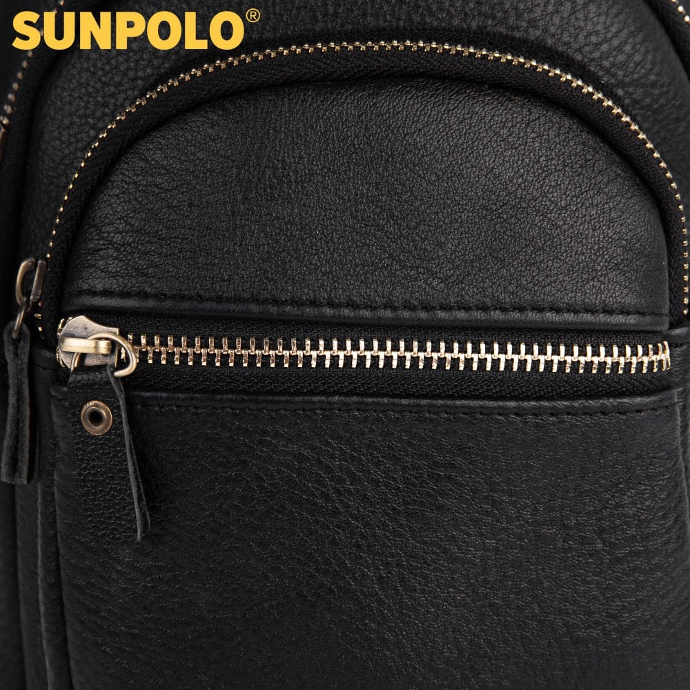 Túi Đeo Chéo Nam Da Bò Cao Cấp SUNPOLO Đen Nâu Bò STU103