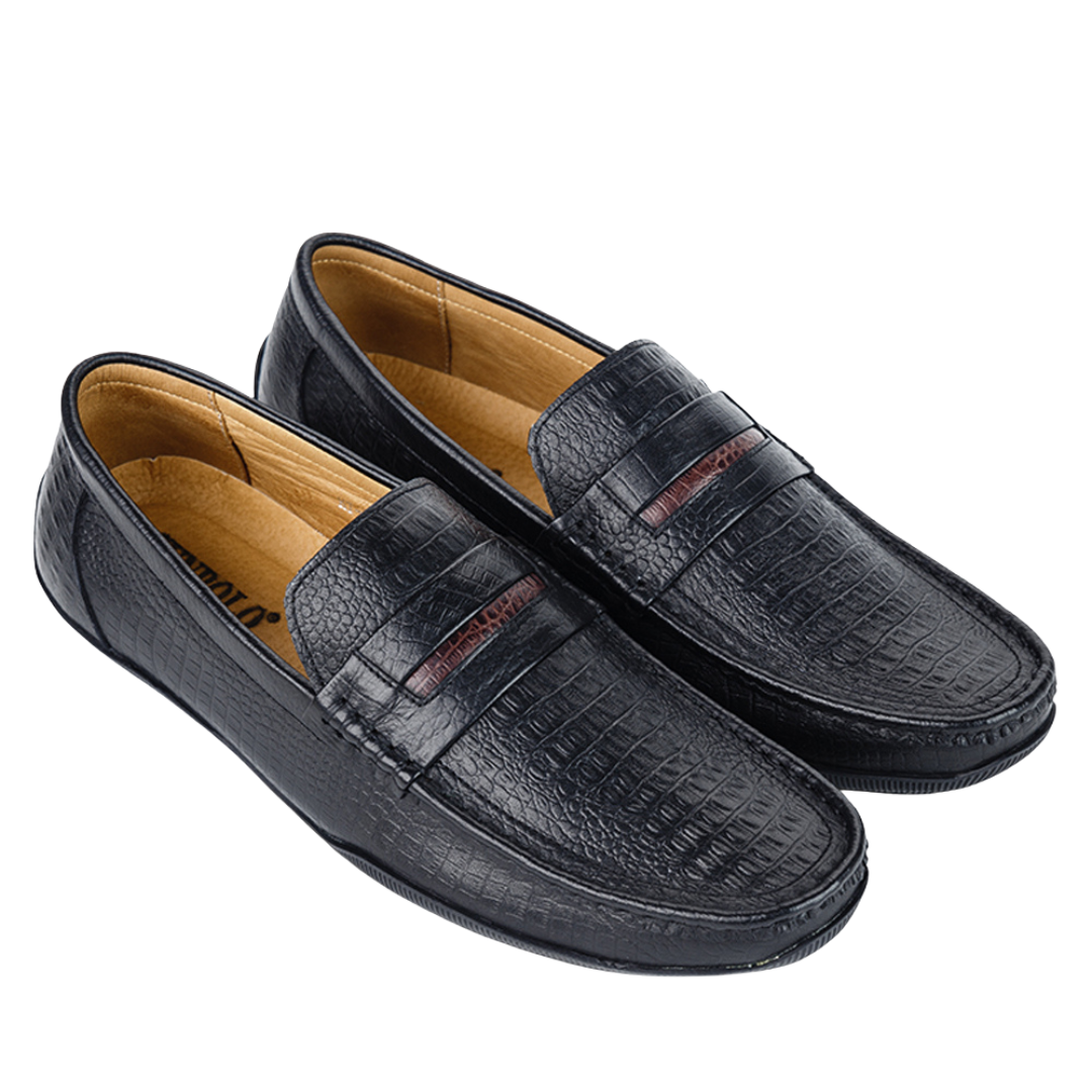 Giày lười nam KT2588 da bò vân cá sâu có 2 phiên bản màu Đen/Nâu