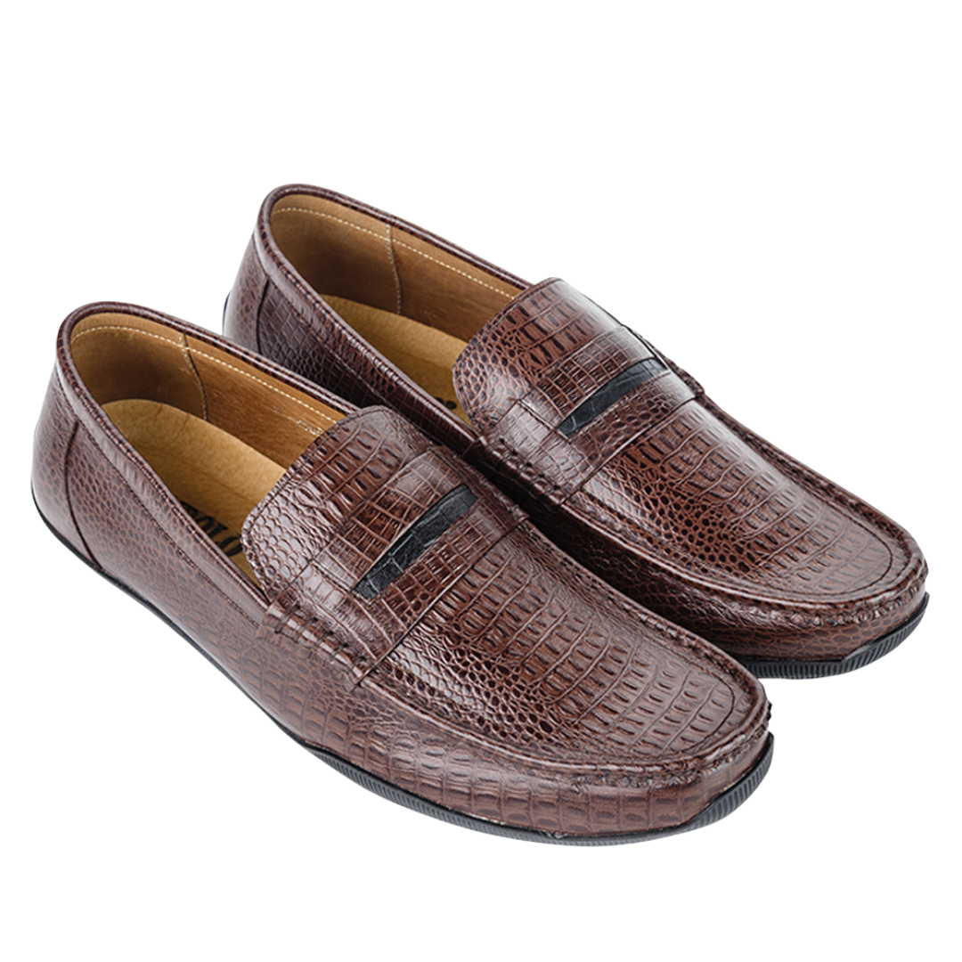 Giày lười nam KT2588 da bò vân cá sâu có 2 phiên bản màu Đen/Nâu