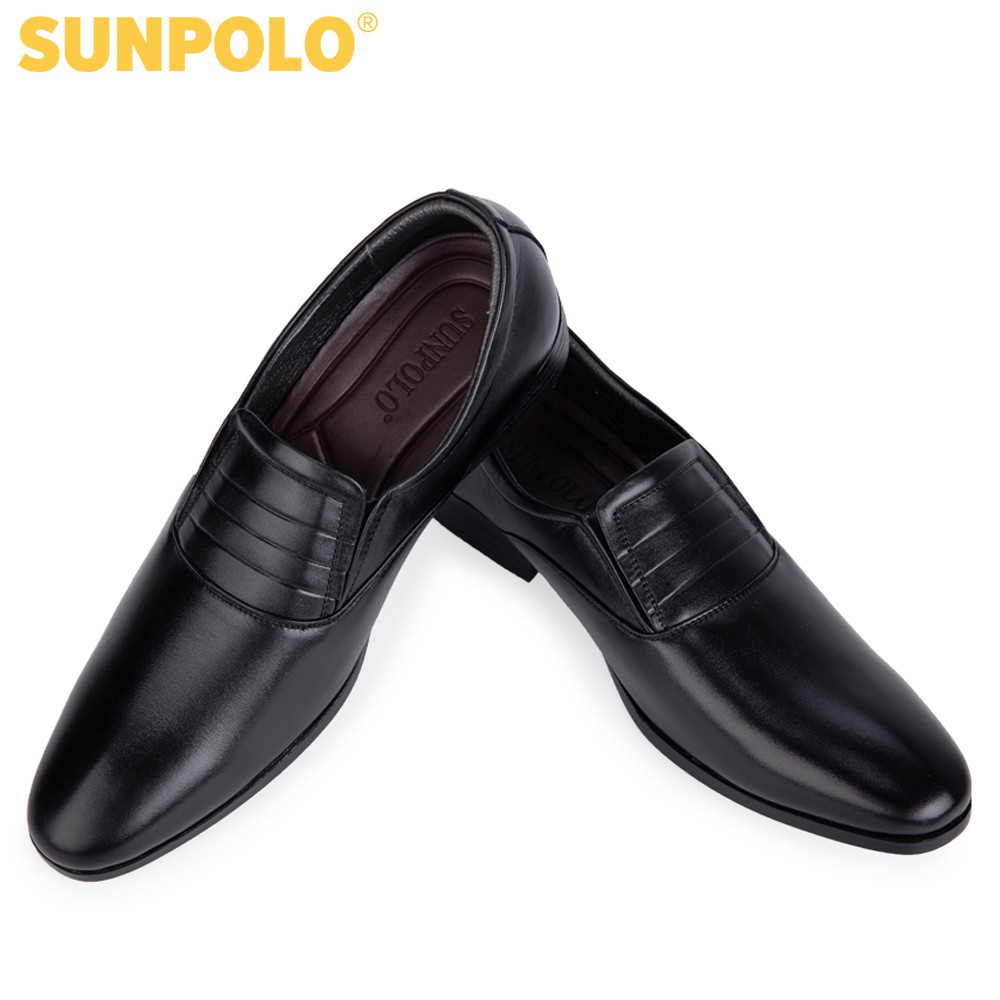 Giày tây nam SPH342 Da bò SUNPOLO giày công sở, đi tiệc đế cao 3cm