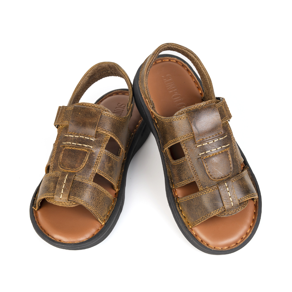 Xăng Đan Nam Da Bò Cao Cấp SUNPOLO Sandals SDF060 Đi Học, Đi Chơi