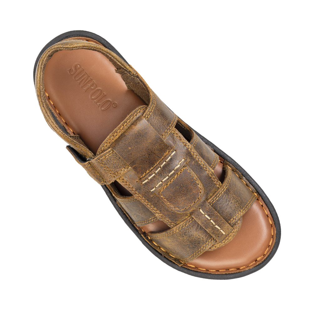 Xăng Đan Nam Da Bò Cao Cấp SUNPOLO Sandals SDF060 Đi Học, Đi Chơi