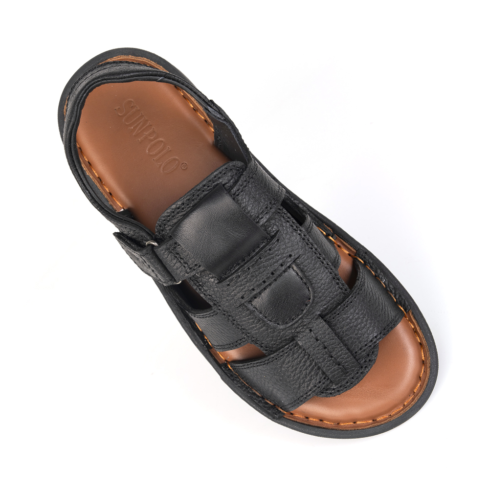 Xăng Đan Nam Da Bò Cao Cấp SUNPOLO Sandals SDF060 Đi Học, Đi Chơi
