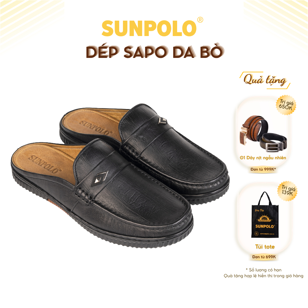 Dép sapo Giày sục da bò thông thoáng êm bền SUNPOLO SPO400 có 2 bản màu