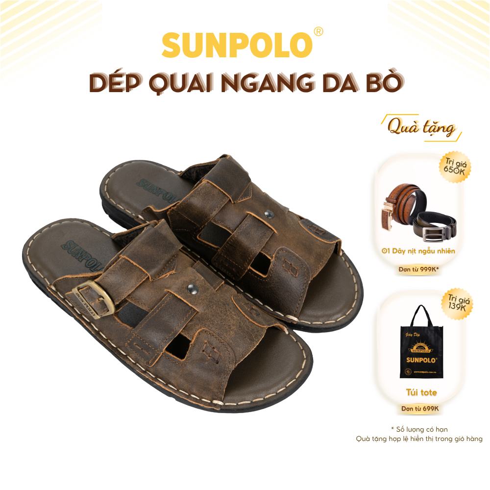 Dép Quai Ngang Nam AQN021 Da Bò Cao Cấp